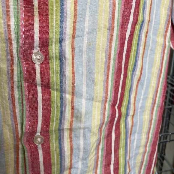 Havana Nine Men's Linen Striped Short Sleeve Button Up Shirt Size XL Preppy - Picture 7 of 15